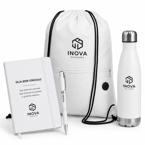 Kit de Boas-Vindas Personalizado com Mochila, Garrafa, Caderneta e Caneta-KIT- BV001