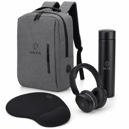 Kit de Boas-Vindas Tecnológico Personalizado com Mochila, Fone, Garrafa e Mouse Pad-KIT- BV005
