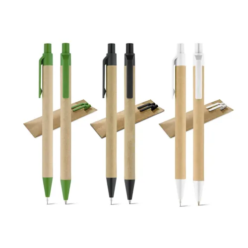 LEAF. Conjunto de esferográfica com escrita em azul e lapiseira em papel kraft-91846