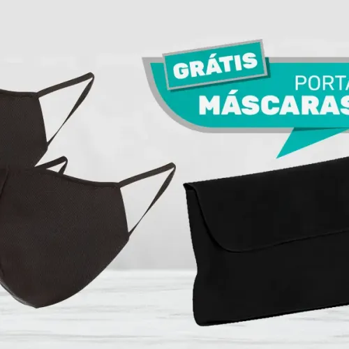 MÁSCARAS 100% ALGODÃO - PRETA - 2 PÇS (GRÁTIS PORTA MÁSCARAS)-LM-02101