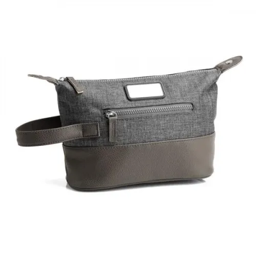 NECESSAIRE EM POLIESTER 300D COM DETALHES EM COURO - CINZA-MA-09122