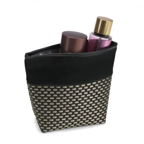 NECESSAIRE EM PVC E COURO SINTÉTICO - PRETO/XADREZ-MA-09411