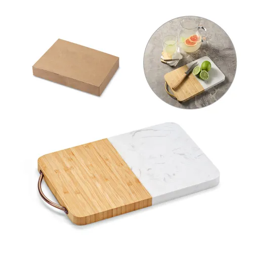 MARBOO. Tábua de corte em bambu e mármore em formato retangular-94341