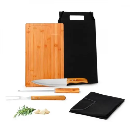 CONJ. PARA CHURRASCO EM BAMBU / MADEIRA / INOX TEXAS - 5 PÇS-MB-A4103