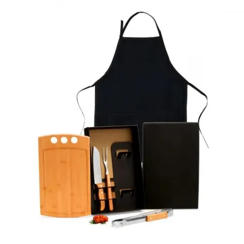 CONJ. PARA CHURRASCO COM AVENTAL - 5 PÇS-ME-21343