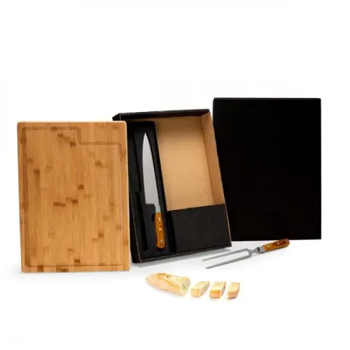 CONJ. PARA CHURRASCO PREMIUM EM BAMBU / MADEIRA / INOX - 3 PÇS-ME-39363