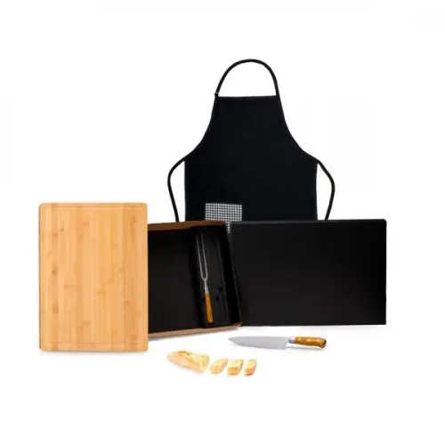 CONJ. PARA CHURRASCO PREMIUM EM BAMBU / MADEIRA / INOX - 4 PÇS-ME-46373