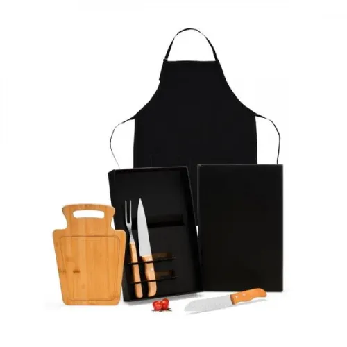 CONJ. PARA CHURRASCO COM AVENTAL - 5 PÇS-ME-48646