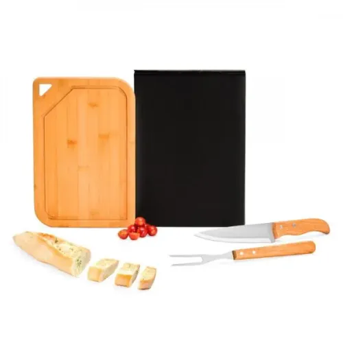 CONJ. PARA CHURRASCO EM BAMBU / INOX / MADEIRA - 3 PÇS-MX-70066