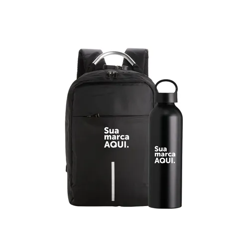 Mochila Antifurto Poliéster 16L + Garrafa Alumínio 630ml-KT-120
