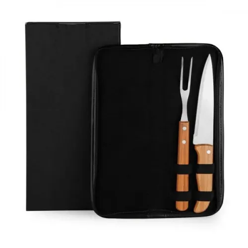 CONJ. DE GARFO E FACA INOX / MADEIRA / BAMBU COM ESTOJO- 3 PÇS-PB-00063