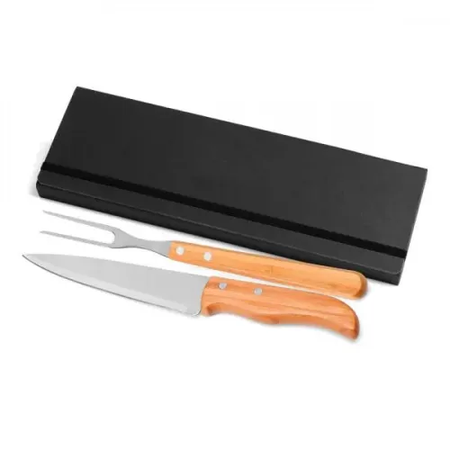 CONJ. DE GARFO E FACA INOX / MADEIRA / BAMBU COM ESTOJO PRETO - 3 PÇS-PB-31063