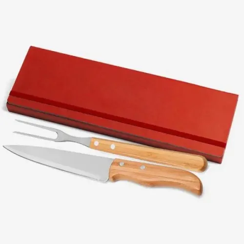 CONJ. DE GARFO E FACA INOX / MADEIRA / BAMBU COM ESTOJO VERMELHO - 3 PÇS-PB-34063