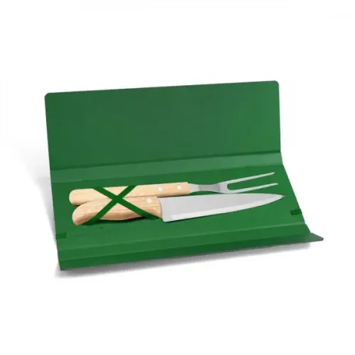 CONJ. DE GARFO E FACA INOX/MADEIRA COM ESTOJO VERDE-3 PÇS-PB-35066-SM