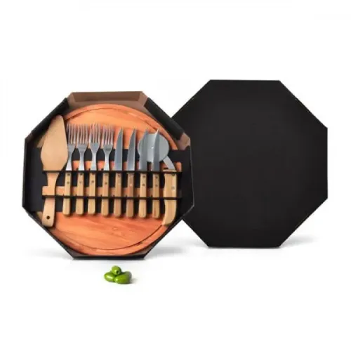 CONJ. PARA PIZZA EM BAMBU/MADEIRA/INOX 35 CM - 11 PÇS-PD-10353