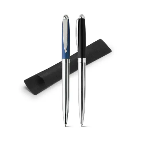 PLATA. Esferográfica em metal e escrita em azul-91008
