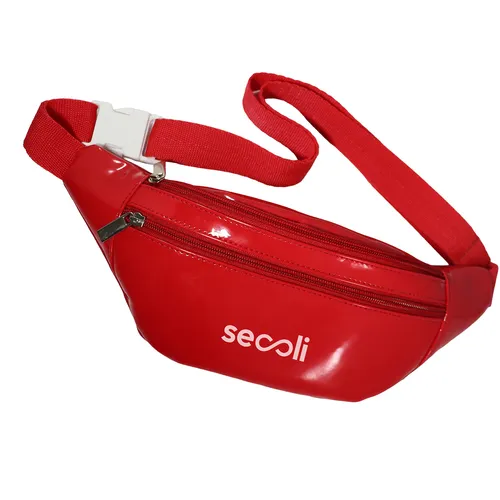 Pochete meia lua com zíper superior duplo e bolso frontal, cinto ajustável com fecho lateral-POC-10696