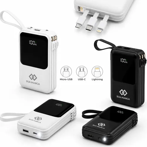 Power Bank Personalizado 10.000mAh com Lanterna e Multissaídas-08011
