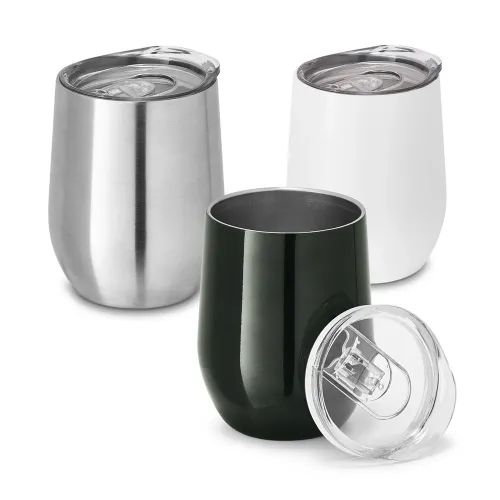 RONDE. Copo de viagem em aço inox, térmico com parede dupla isolada a vácuo e tampa deslizante 400 mL-94677