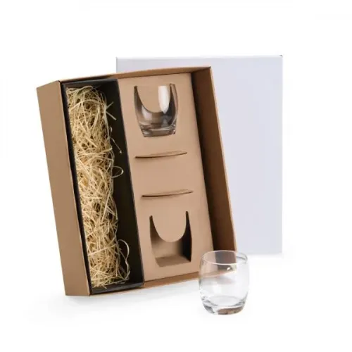 JOGO DE COPOS DE VIDRO P/ WHISKY 330 ML COM PORTA COPO - 4 PÇS - NÃO ACOMPANHA A GARRAFA-VI-18522-BCO