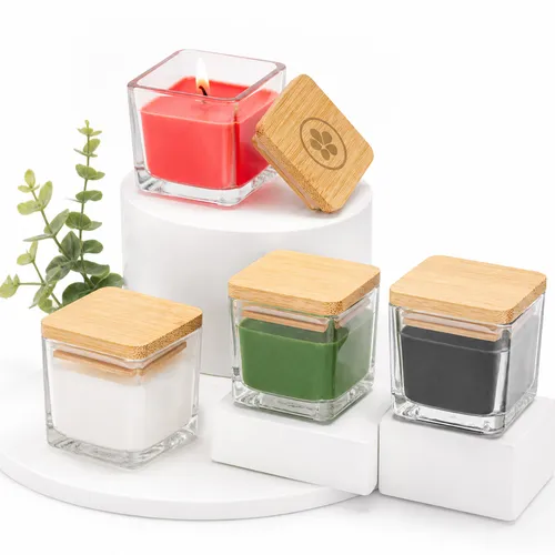 Vela Aromática Colorida Personalizada em Vidro com Tampa de Bambu-95096