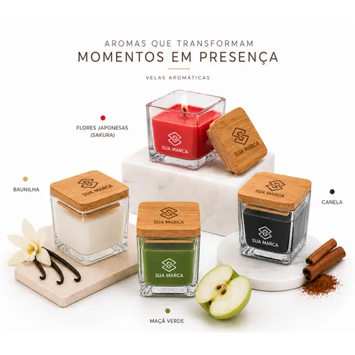 Vela Aromática Colorida Personalizada em Vidro com Tampa de Bambu-95096