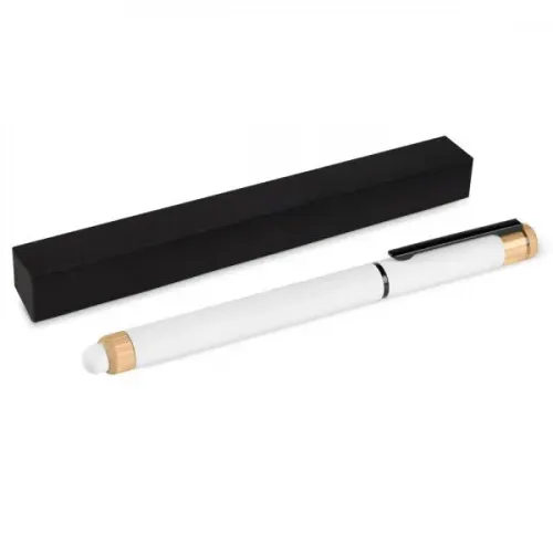 CANETA ROLLER EM ALUMÍNIO RECICLADO / BAMBU - BRANCA-CR-92000