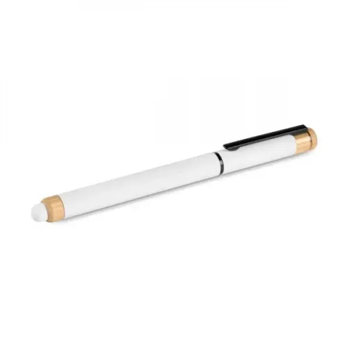 CANETA ROLLER EM ALUMÍNIO RECICLADO / BAMBU - BRANCA-CR-92000-900