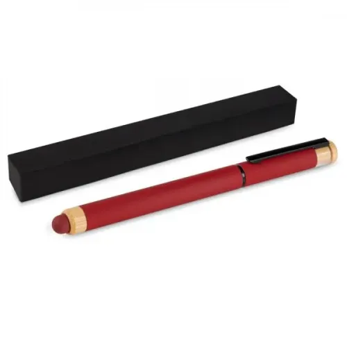 CANETA ROLLER EM ALUMÍNIO RECICLADO / BAMBU - VERMELHA-CR-92004