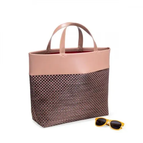 SACOLA EM PVC E MATERIAL SINTÉTICO - PREMIUM - ROSA/XADREZ - 48X33X13 CM-CS-04029