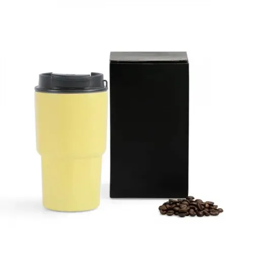 COPO TÉRMICO EM AÇO INOX - AMARELO CLARO - 450 ML-IC-03406
