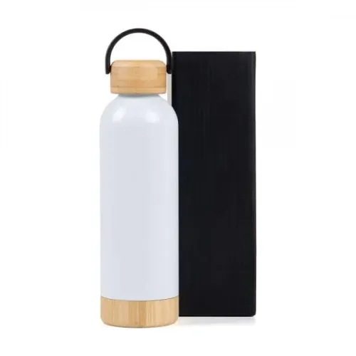 GARRAFA PAREDE DUPLA COM DETALHES EM BAMBU - BRANCA - 500 ML-IS-01540