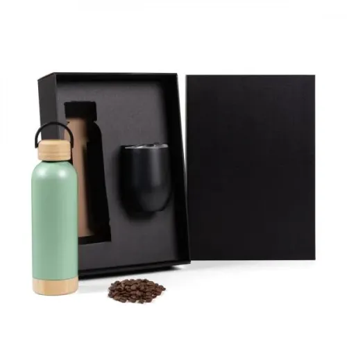 KIT GARRAFA E COPO TÉRMICO - VERDE/PRETO - 2 PÇS-KT-90369