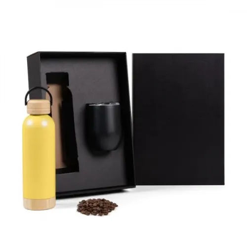 KIT GARRAFA E COPO TÉRMICO - AMARELO/PRETO - 2 PÇS-KT-90370