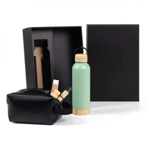KIT GARRAFA E NECESSAIRE - VERDE/PRETO - 2 PÇS-KT-90373