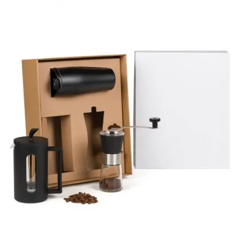 KIT CAFETEIRA, MOEDOR E COPO DUPLA CAMADA - 3 PÇS-KT-90567-BCO