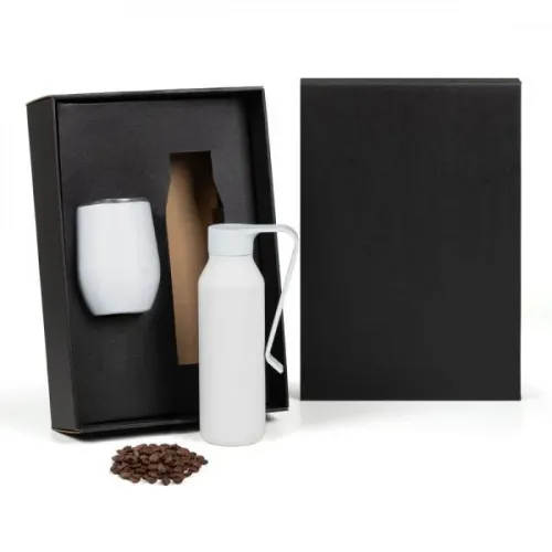 KIT GARRAFA E COPO TÉRMICO - BRANCO - 2 PÇS-KT-90577