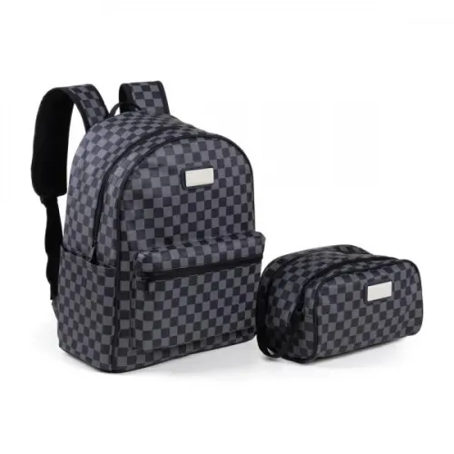 CONJ. MOCHILA E NECESSAIRE EM PVC - XADREZ-KT-90586