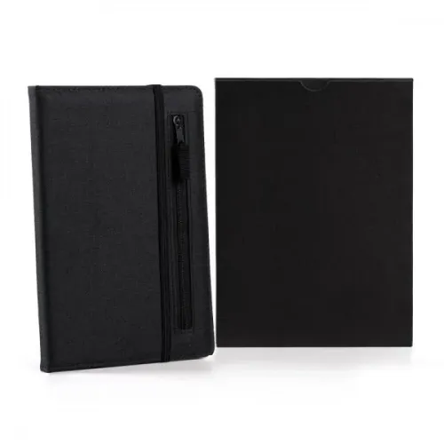 CADERNO FSC C/ PAUTA E ZÍPER - CAPA EM RPET PRETO - 14X21CM-LE-11001