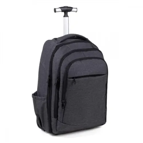 MOCHILA EM RPET COM RODINHAS - MELANGE CINZA ESCURO-MA-00342