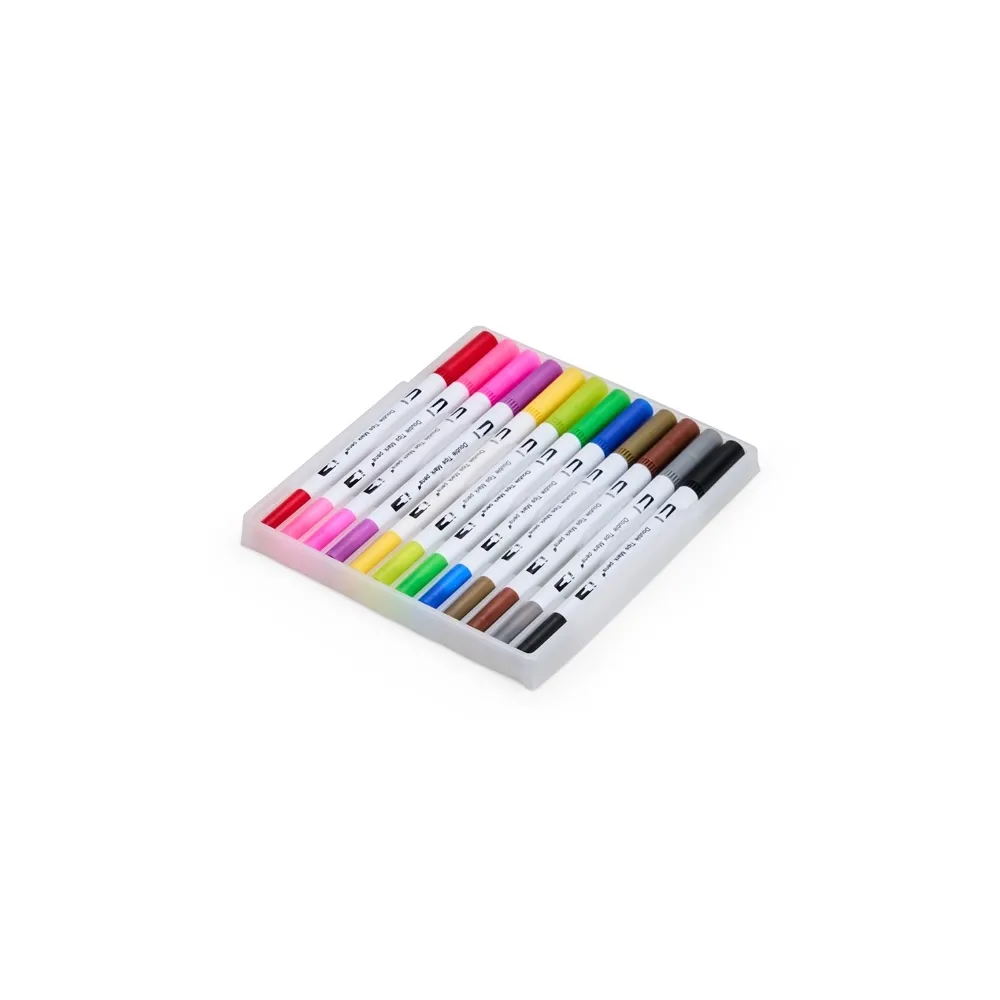 Kit Canetinhas Ponta Dupla Com 12 Cores