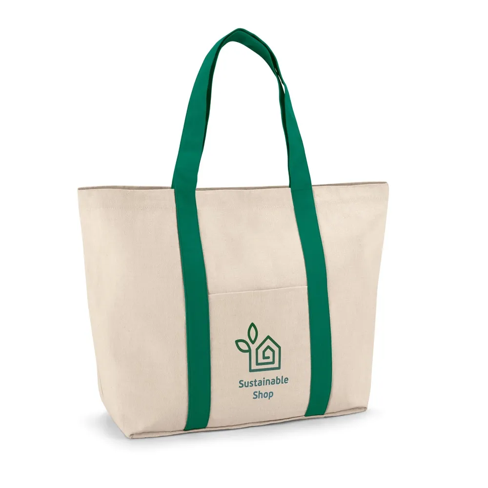 11122. Sacola 100% algodão canvas com bolso frontal e interior (280 g/m²) VERDE-11122-VD
