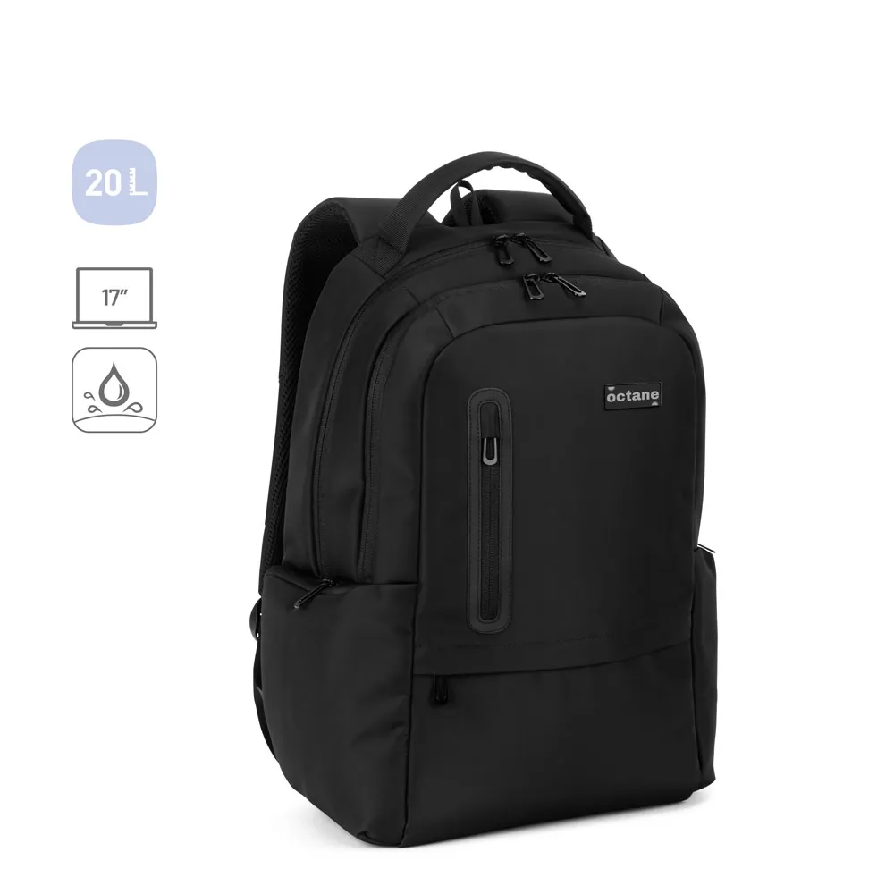 SPACIO SOLID. Mochila para computador portátil (17 ) em nylon 150D com 2 compartimentos acolchoados e placa para personalização-52530