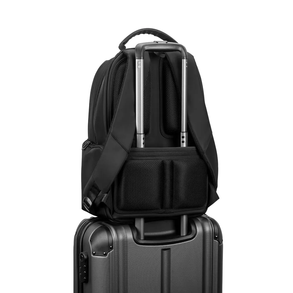 SPACIO SOLID. Mochila para computador portátil (17 ) em nylon 150D com 2 compartimentos acolchoados e placa para personalização