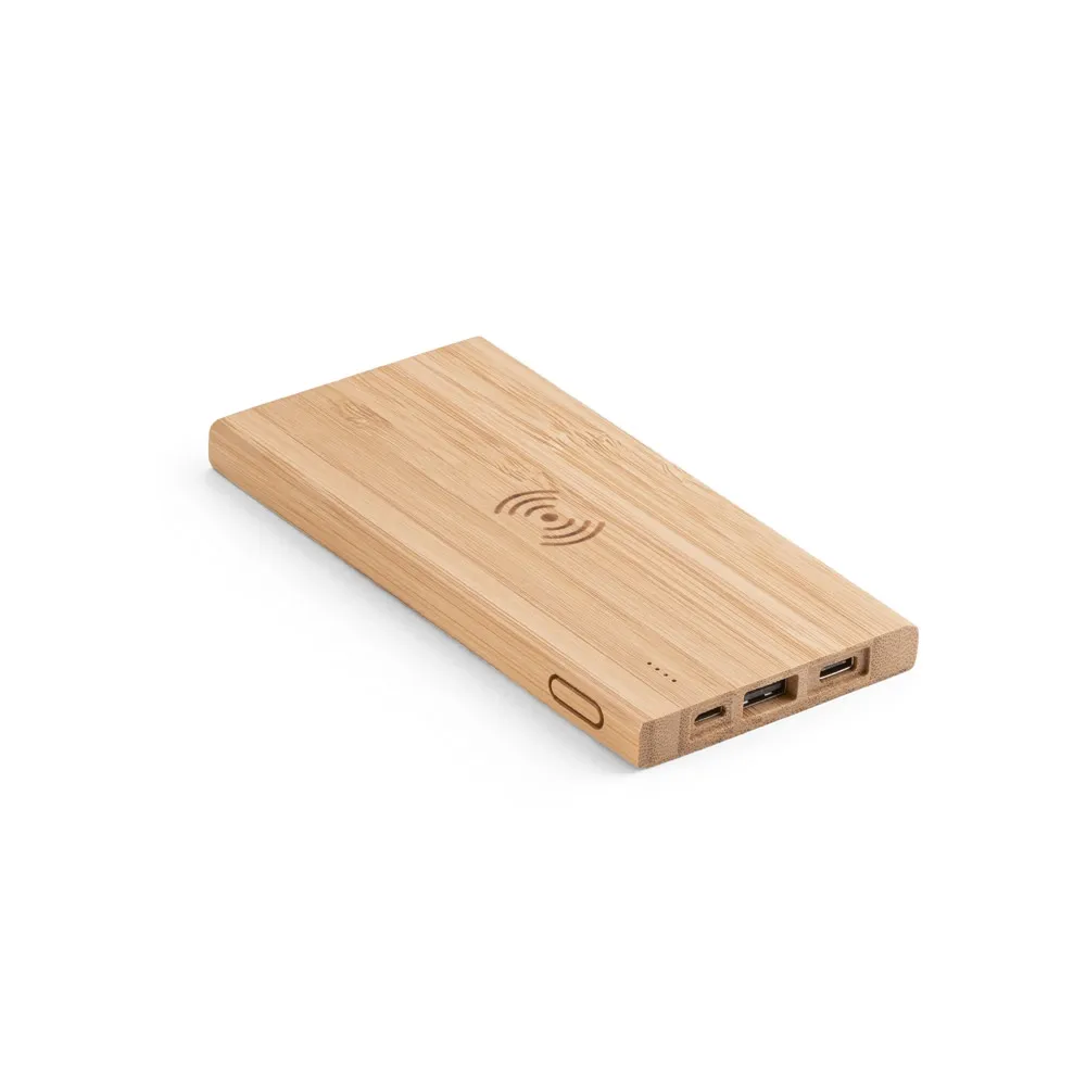 FITCH ECO. Bateria portátil com carregador wireless super-rápido em bambu 5 000 mAh