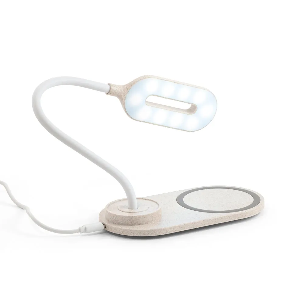 LEZZO. Luminária de mesa com carregador wireless super-rápido (15W) em ABS e fibra de palha de trigo
