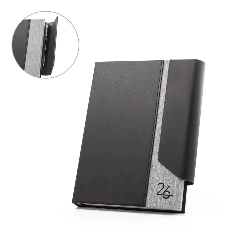 AUSTEN A5. Agenda A5 em PU (58% reciclado) e PET reciclado (100% rPET) 300D