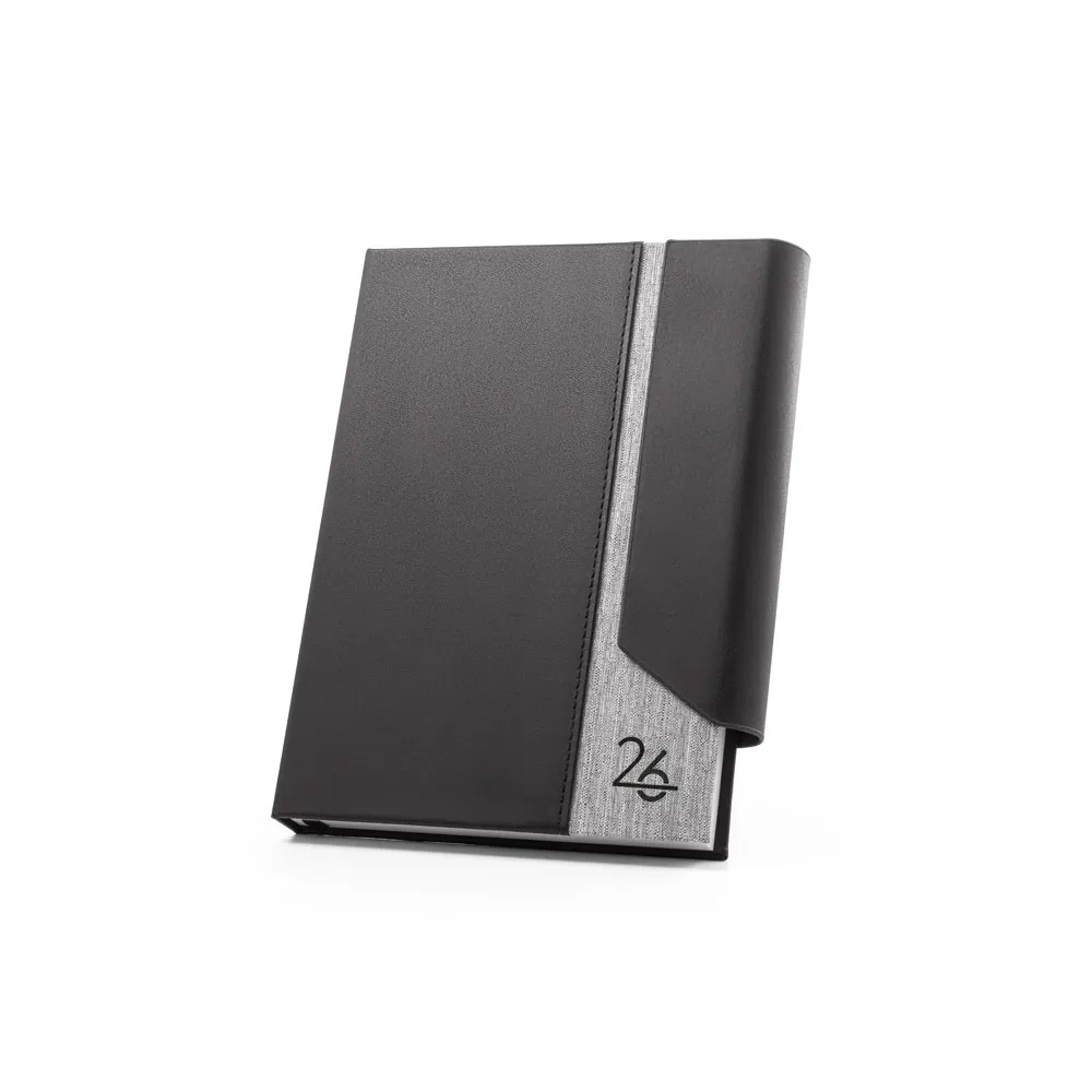 AUSTEN A5. Agenda A5 em PU (58% reciclado) e PET reciclado (100% rPET) 300D