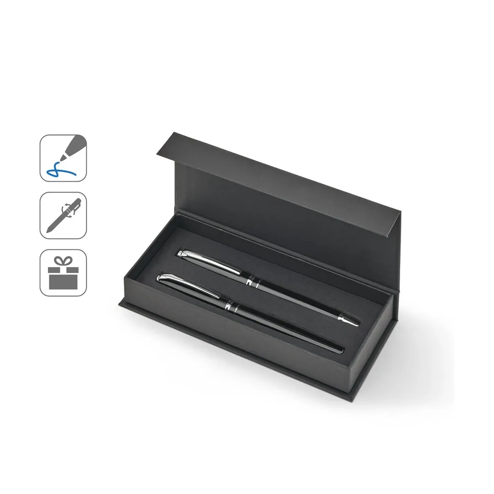 SARAMAGO. Set premium de 1 caneta esferográfica e 1 caneta roller em cobre e aço inox, com escrita em azul-91992