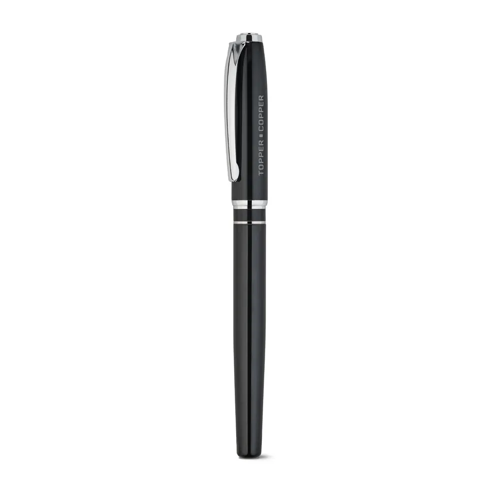SARAMAGO. Set premium de 1 caneta esferográfica e 1 caneta roller em cobre e aço inox, com escrita em azul